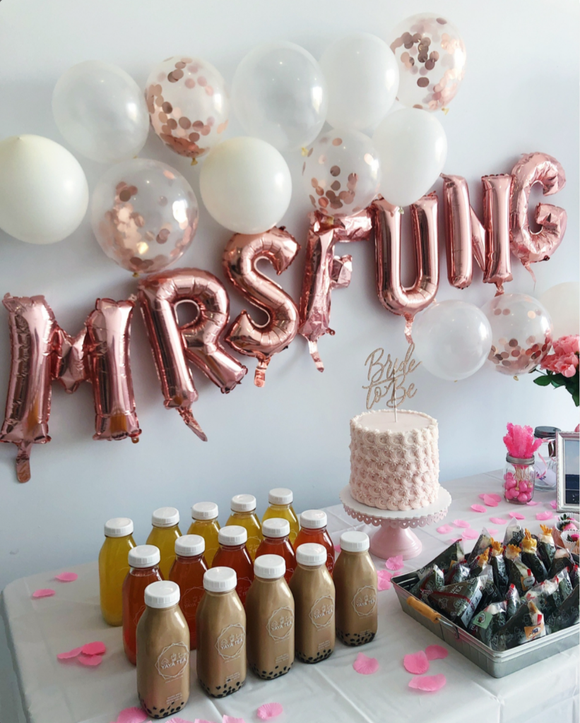 Yaya Tea bubble tea and handmade onigiri catering at a bridal shower celebration.