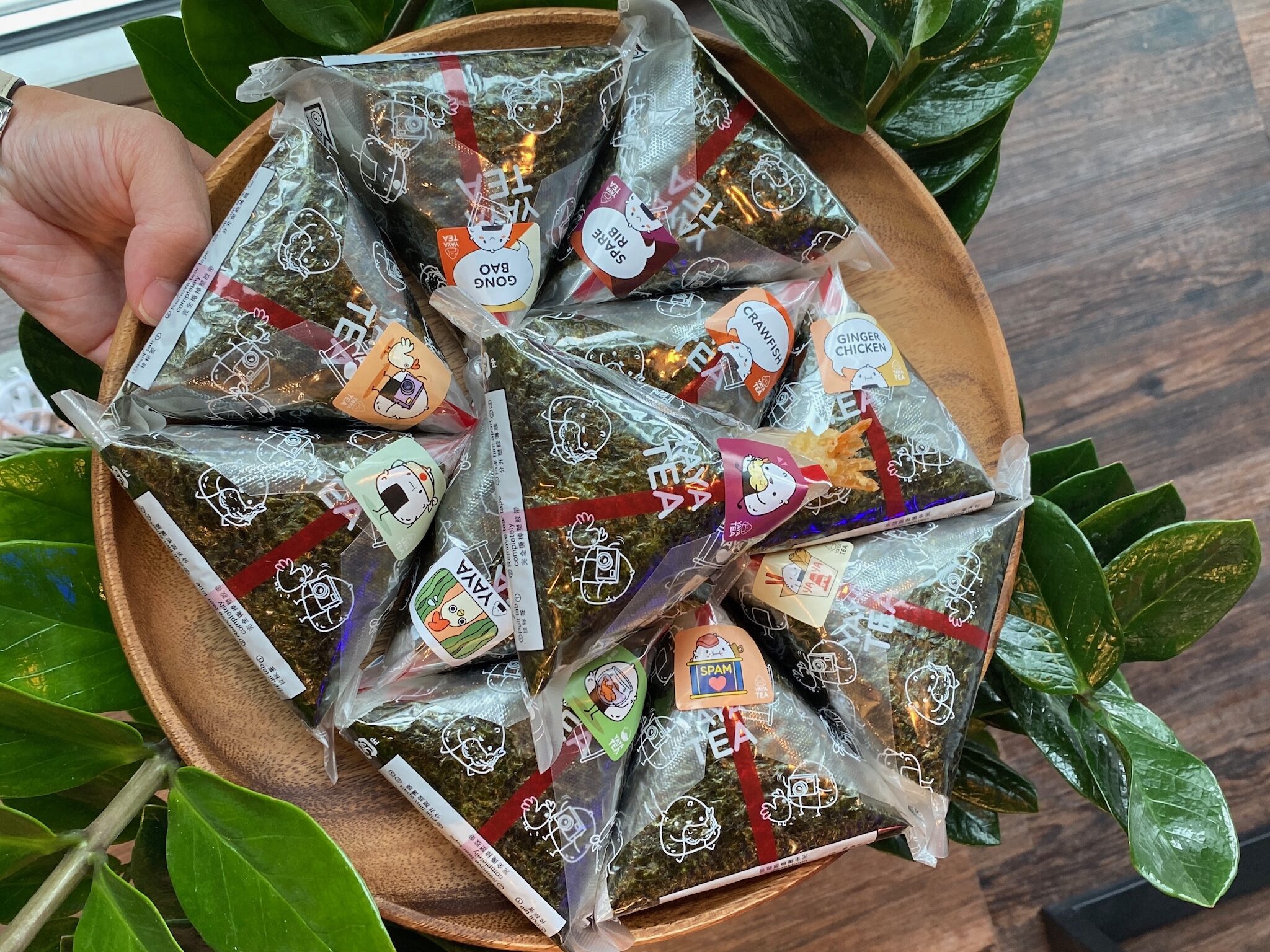 A selection of handmade onigiri with different fillings at Yaya Tea.