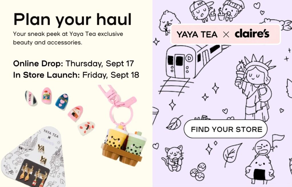 Yaya Tea x Claire's exclusive beauty and accessories collaboration launch